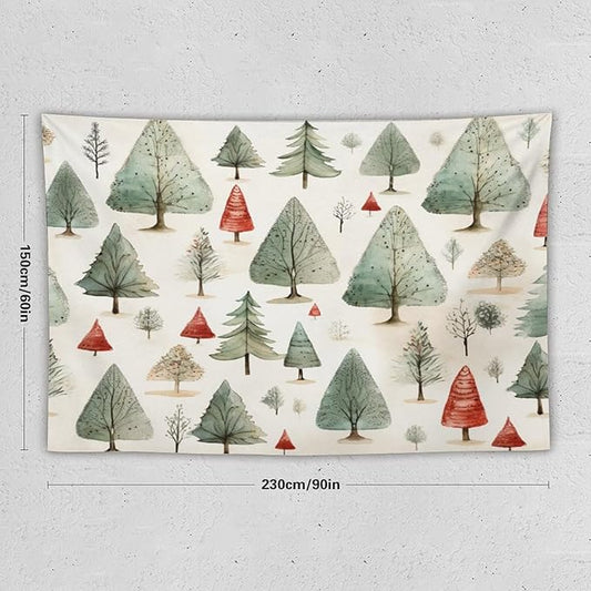 MaSiledy Tapestry Vintage Christmas Tree Watercolor Aesthetic Bedroom Tapestries Merry Christmas Winter Xmas Tapestry As Wall Art Wall Art for Bedroom Wall Hanging for Room Landscape 60"x90"