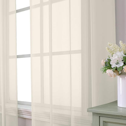 Aiyufeng Cream Sheer Curtains 84 Inches Long 2 Panels Set for Living Room, Light Filtering Green Window Sheer Drapes for Bedroom, Each 42" W x 84" L