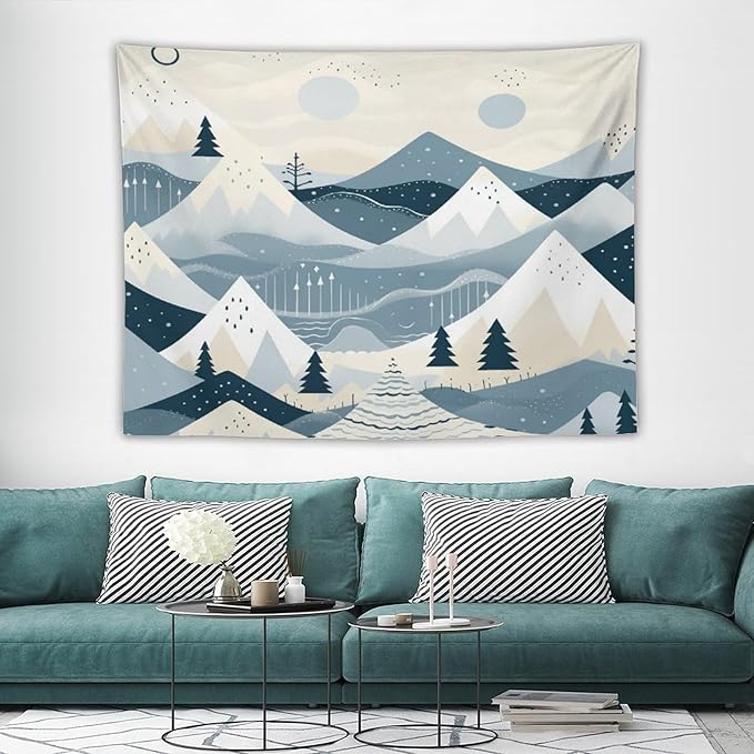 MaSiledy Snow Mountain Scandinavian Winter Wall Tapestries Hello Winter Holiday Tapestries for Bedroom Aesthetic Landscape Tapestry Wall Hanging for Bedroom Living Room Dorm 60"x80"