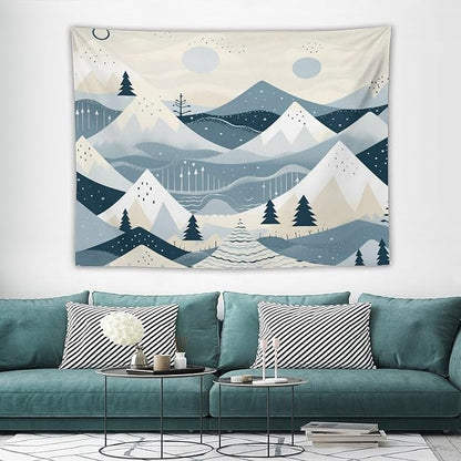 MaSiledy Snow Mountain Scandinavian Winter Wall Tapestries Hello Winter Holiday Tapestries for Bedroom Aesthetic Landscape Tapestry Wall Hanging for Bedroom Living Room Dorm 60"x80"