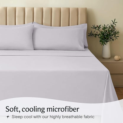 LuxClub 4 PC Sheet Set Bed Sheets Deep Pockets 16" Eco Friendly Wrinkle Free Cooling Machine Washable Hotel Bedding Silky Soft - Dove Gray Full