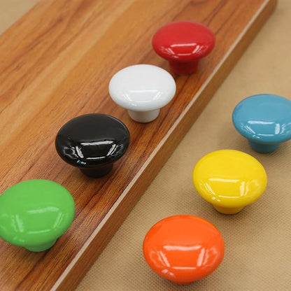 HUAMULAN 15PCS Blue Glossy Ceramic Knobs Button Round Mushroom Cabinet Dresser Vintage Pulls Door Handles Cupboard Wardrobe Drawer, Dia. 1.5 inch 38mm