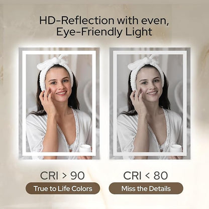 30 x 36 LED Vanity Mirror for Bathroom, Frontlit & Backlit LED Mirror for Bathroom with 3 Colour Lights, Wall Vanity Mirror with Anti-Fog, Shatterproof & Memory Function, Perfect for Modern Bathrooms