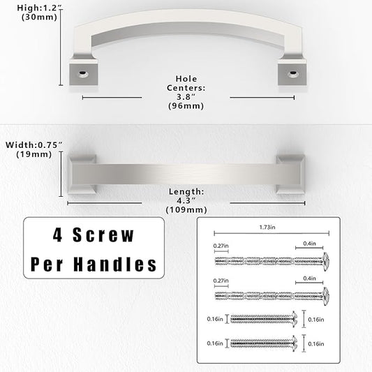 10 Pack Brushed Satin Nickel Cabinet Pulls 3.75 Inch(96mm) Kitchen Cabinet Handles Solid Zinc Alloy Cabinet Hardware Drawer Pulls