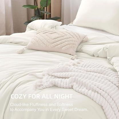 Litanika Oversized King Comforters Ivory Super King Size, 3 Pieces Lightweight Solid Bedding Comforter Set, All Season Fluffy Bed Set (120x120In Comforter & 2 Pillowcases)