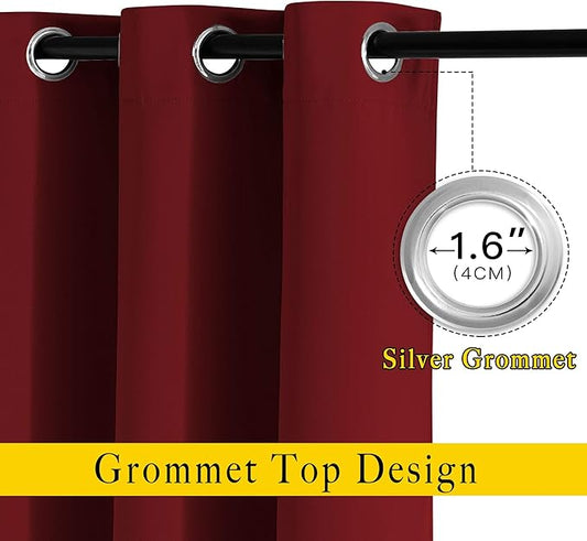 NICETOWN Blackout Curtain Panel Grommet - Home Decorations Thermal Insulated Solid Grommet Top Blackout Living Room Panels/Drapes for Gift (Burgundy Red, 1 Pair, 66 x 72-Inch)