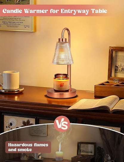 Innqoo Copper Candle Warmer Lamp with Timer, Dimmable Candle Warmer for Jar Candles, Height Adjustable Wax Melts Warmer, Birthday Gifts for Women Mom, House Warming Gifts New Home Decor