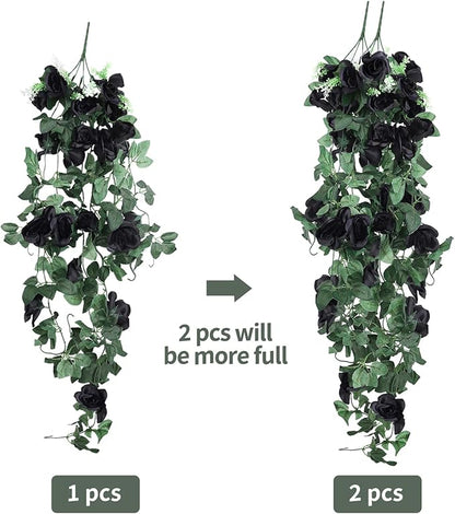 RECUTMS Artificial Rose Vine Hanging Plants 4Pieces 3.3Ft Flowers for Home Room Garden Wedding Indoor Outdoor Decoration (Black)