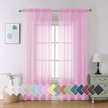 Aiyufeng Light Pink Sheer Curtains 84 Inches Long 2 Panels Set, Semi Transparent Voile Rod Pocket Sheer Window Drapes for Bedroom Bed Canopy Living Room Dining Wedding Party Backdrop, 40W x 84L inch
