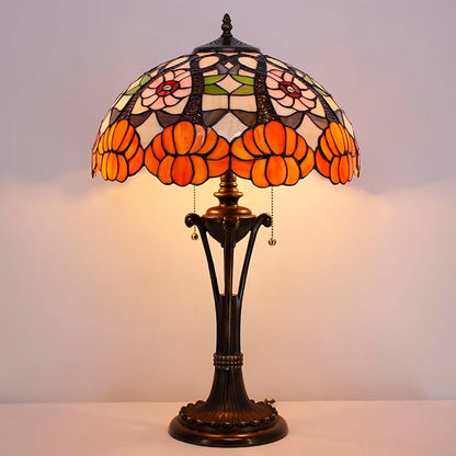 Tiffany Table Lamp Orange Flower Stained Glass Desk Lamp 16X16X24 Inches Reading Light