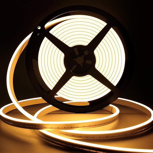 Lamomo LED Neon Lights, 12V Warm White Dimmable LED Strip Lights, 16.4ft/5m Waterproof LED Neon Rope Lights, Silicone 3000K Neon LED Strip for Bedroom Indoor Home Decor (Power Adapter Included)