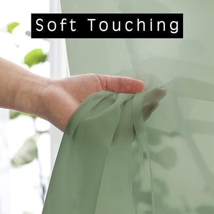 OWENIE Sage Green Sheer Curtains 72 Inches Long 2 Panels Set, Transparent Voile Sheer Curtain Rod Pocket Gauze Drapes for Living Room Bedroom Sliding Glass Door Treatment, 2 Pcs Each 42 x 72 Inch