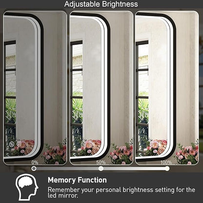 36x24 Inch LED Bathroom Mirror with Lights, Black Metal Frame Mirror, Wall Mounted Lighted Vanity Mirrors for Wall, Anti Fog Dimmable Led Mirror for Makeup