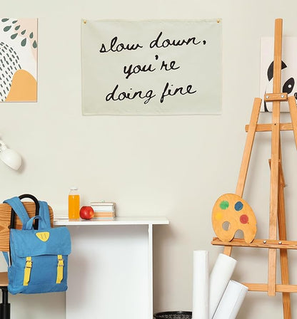 Mental Health Inspirational Rectangular Banner-Positive Affirmation Flag for Kids Teen Counselor Teacher,Classroom Therapy Office Homeschool Reading Room Wall Decor-Slow Down You're Doing Fine