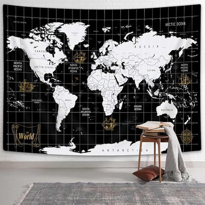 World Map Tapestry Wall Hanging, World Geographical Asia Europe South City Topography America Africa Japan Wall Decor Tapestries Map of Wall Art for Bedroom Living Room Home Office