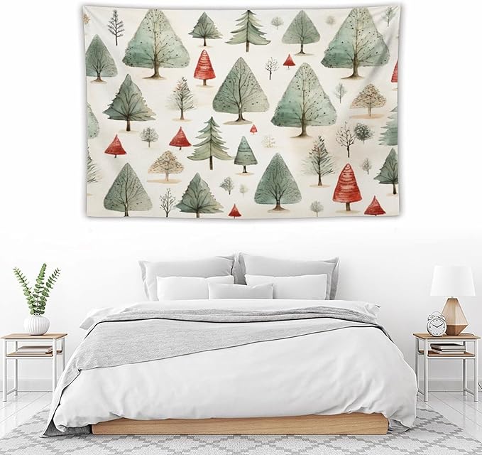 MaSiledy Tapestry Wall Hanging Vintage Christmas Tree Watercolor Tapestry Rustic Style Nature Forest Bedroom Tapestries Wall Hanging Decor Home Decoration for Bedroom Living Room Dorm 40"x60"