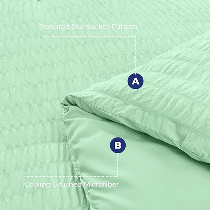 HYMOKEGE Mint Green King Size Comforter Set Seersucker 7 Pieces, All Season Luxury Bed in a Bag for Bedroom, Bedding Set with Comforter, Sheets, Pillowcases & Shams
