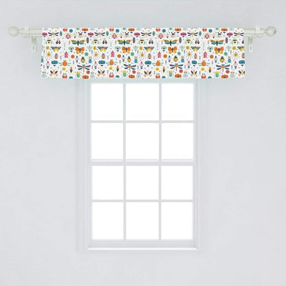Lunarable Spring Window Valance, Colorful Seasons Pattern with Nature Garden Creatures Repeating Pattern Print, Curtain Valance for Kitchen Bedroom Decor with Rod Pocket, 54" X 12", Multicolor