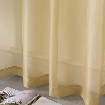 DUALIFE Tan Beige Sheer Curtains 54 Inche with Grommet,Look Semi Sheer Windows Panels,Elegant Solid Color Touch Soft Drapes, 52X54 Inch for Living Room Bedroom,Set of 2 Panels Natural Taupe