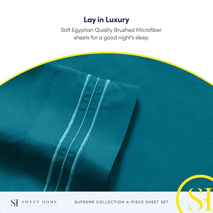 RV Queen Bed Sheets - Breathable Luxury Sheets with Full Elastic & Secure Corner Straps Built In - 1800 Supreme Collection Extra Soft Deep Pocket Bedding Set, Sheet Set, RV Short Queen, Teal