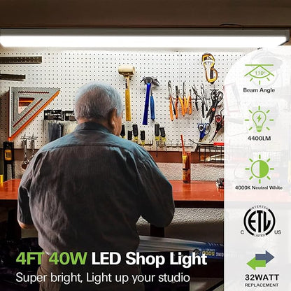hykolity 4FT LED Wraparound Light, 40W, 4400lm, 4000K, [2-lamp 32W Fluorescent Equiv.], 4 Foot LED Wrap Light Fixture, Flush Mount Office Ceiling Light for Garage, Office, Kitchen, ETL Listed