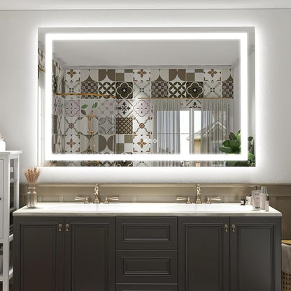 LED Mirror for Bathroom 55x30, Dimmable Lighted Vanity Mirror with Lights for Wall, Anti-Fog, Tempered Glass, ETL Listed (Backlit + Front Lights)