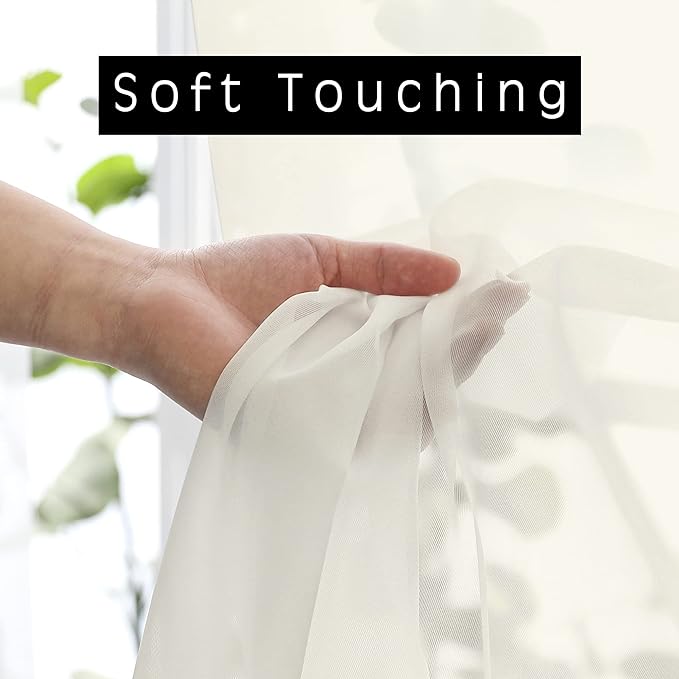 OWENIE Sheer Curtains 63 inch Length, Ivory Sheer Cutains 2 Panels Set for Bedroom/Living Room, Rod Pocket Voile Fimly Sheer Drapes, 2pcs, Each 42" W x 63" L