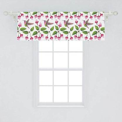 Lunarable Hummingbird Window Valance, Retro Arrangement Exotic Animal Pattern Needlework Inspired Illustration, Curtain Valance for Kitchen Bedroom Decor with Rod Pocket, 54" X 18", Pink Green