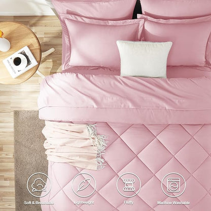 CozyLux Full Size Comforter Sets Pink - 7 Pieces Bed in a Bag Full, Luxury Soft Bed Set for All Seasons, Bedding Set with Down Alternative Comforter, Sheets, Pillowcases & Shams