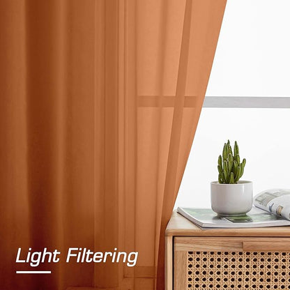 OWENIE Sheer Orange Curtains, Sheer Curtains 78 inch Length 2 Panels Set, Rod Pocket Voile Fimly Sheer Drapes for Living Room/Bedroom, 2pcs, Each 42" W x 78" L