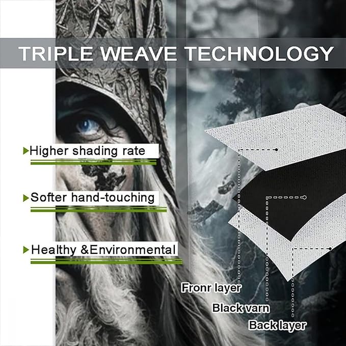 Fantasy Norse Viking Curtains,Cool Gothic Vintage Vikings Mystical Symbol Eagle Window Treatments Thermal Insulated Rod Pocket Blackout Drapes for Bedroom 2 Panels 84L x 26W