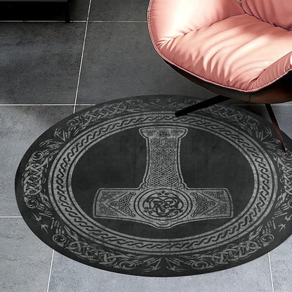 Norse Mythology Viking Thors Hammer Scandinavian Ultra Soft Non-Slip Area Rugs Indoor Coral Velvet Floor Mat Short Flannel Carpet for Living Room Bedroom Dining Room