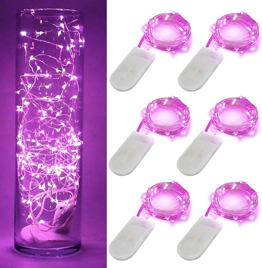 [6-Pack] 7Feet Starry String Lights,Fairy String Lights 20 Micro Starry Leds On Silvery Copper Wire 2pcs CR2032 Batteries Included,Works for Wedding Centerpiece,Party,Christmas Table Decor (Pink)
