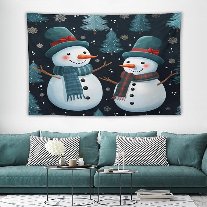 Tapestry Snowman Couple Vintage Aesthetic Tapestry Wall Hanging Christmas Winter Snowman Tapastry's Wall Hanging for Bedroom Aesthetic Home Decor Landscape 40"x60" Christmas Family Party