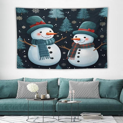 Tapestry Snowman Couple Vintage Aesthetic Tapestry Wall Hanging Christmas Winter Snowman Tapastry's Wall Hanging for Bedroom Aesthetic Home Decor Landscape 40"x60" Christmas Family Party