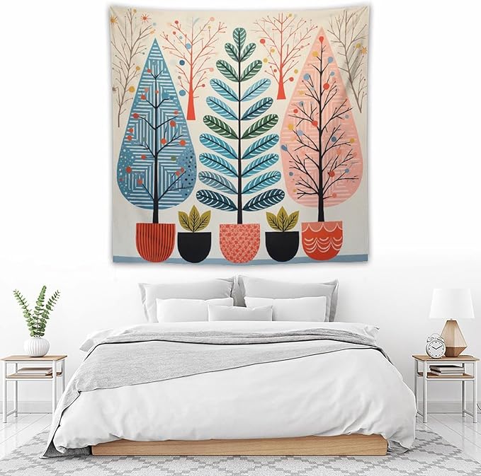 MaSiledy Shabby Chic Trees Tapestries Nature Themed Autumn Wall Art Tapestry for Bedroom Aesthetic Landscape Tapestry Bedroom Wall Decor Living Room 60"x60" Xmas Wall Hanging Polyester Tapestries