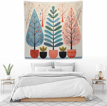MaSiledy Shabby Chic Trees Tapestries Nature Themed Autumn Wall Art Tapestry for Bedroom Aesthetic Landscape Tapestry Bedroom Wall Decor Living Room 60"x60" Xmas Wall Hanging Polyester Tapestries