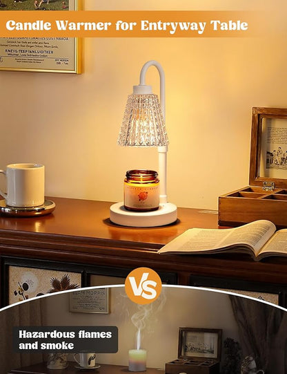Innqoo White Crystal Candle Warmer Lamp with Timer, Dimmable Candle Warmer for Jar Candles, Height Adjustable Wax Melts Warmer, Birthday Gifts for Women Mom, House Warming Gifts New Home Decor