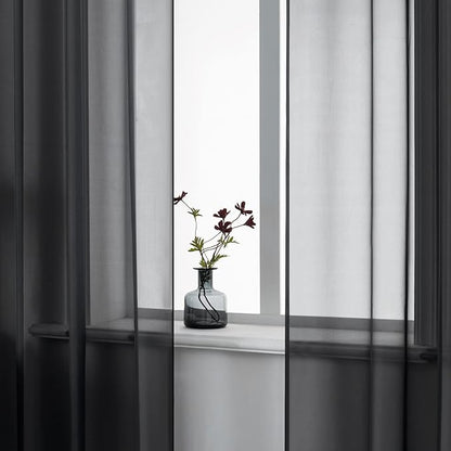 DUALIFE Black Curtains 120 Inches Long for Living Room 2 Panels Grommet Window Semi Sheer Extra Long Curtains for High Ceiling Bedroom Party Parties Backdrop 10 FT Floor Length