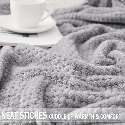 Exclusivo Mezcla Fleece Bed Blanket Twin Size, Super Soft and Warm Blankets for Couch, Sofa and Bed Waffle Textured, Cozy, Fuzzy and Lightweight (Light Grey, 90x66 Inches)