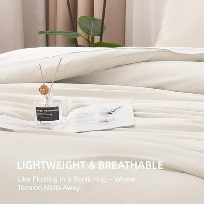 Litanika Beige Comforter Set California King Size, 3 Pieces Cal King Lightweight Solid Bedding Comforter Set, Oversized All Season Fluffy Bed Set (104x96In Comforter & 2 Pillowcases)