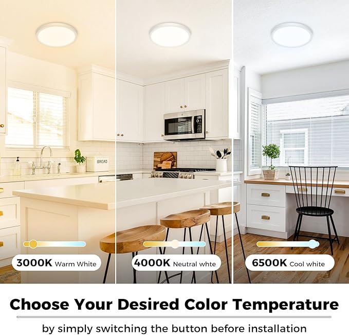 zemty 6Pack LED Ceiling Light Fixture, 6.5 Inch 12W 1200lm Flush Mount Light Fixtures, Bright & Adjustable 3000K 4000K 6500K, Round Flat Ceiling Lamp for Bathroom Closet Pantry Hallway