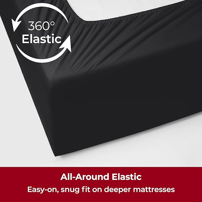 Mellanni Extra Deep Twin XL Sheets - 3 PC Iconic Collection Bedding - Hotel Luxury, Ultra Soft, Cooling Bed Sheets - Wrinkle, Fade, Stain Resistant (Twin Extra Long, Black)