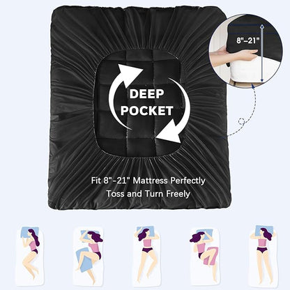 CYMULA Full Size Mattress Topper, Black Cooling Mattress Pad Cover, Thick Full Bed Pillow Topper Soft Firm with Deep Pockets, Washable Plush Down Alternative Fill Mattress Protector