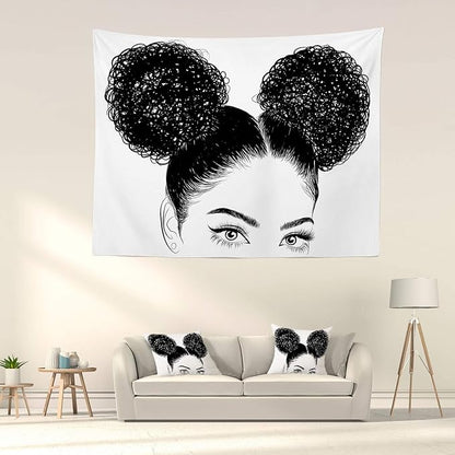 Batmerry Black Woman Afro American Tapestry, Black Woman with Shirt Graphic Tee Visit Hair Afro Girl Picnic Mat Beach Towel Wall Art Decoration for Bedroom Living Room, 39.4 x 59.1 Inches, Black