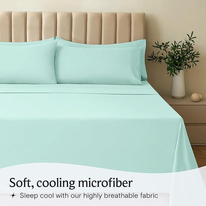 LuxClub 5 PC Sheet Set Bed Sheets Deep Pockets 16" Eco Friendly Wrinkle Free Cooling Machine Washable Hotel Bedding Silky Soft - Aquamarine Split King