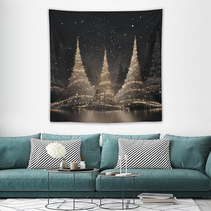 MaSiledy Wall Tapestry Silver Lighted Christmas Trees Tapestry Christmas Holiday Vintage Aesthetic Tapestry Wall Hanging Wall Hanging Decor Tapestry for Bedroom Aesthetic Alt Room 60"x60"