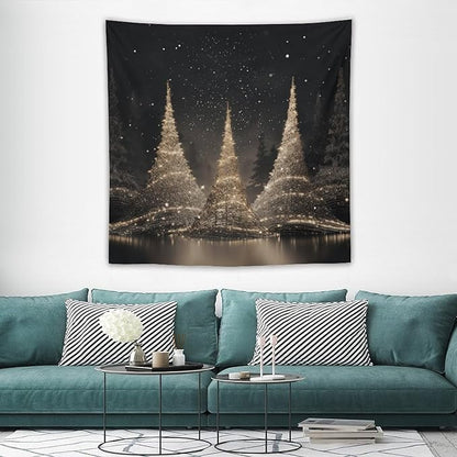 MaSiledy Wall Tapestry Silver Lighted Christmas Trees Tapestry Christmas Holiday Vintage Aesthetic Tapestry Wall Hanging Wall Hanging Decor Tapestry for Bedroom Aesthetic Alt Room 60"x60"