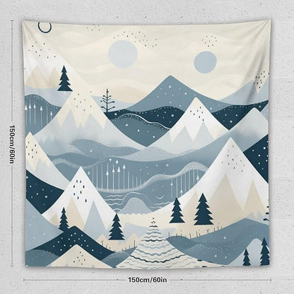 Wall Tapestry Snow Mountain Scandinavian Winter Tapestry Winter Holiday Tapestry Vintage Aesthetic Tapestries Wall Decor for Bedroom Living Room Dorm 60"x60" Tapestries Winter Snowflake Decorative