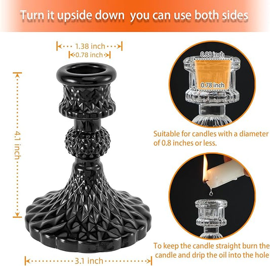 Glass Candlestick Holder,Striped Taper Candle Holders,Set of 6 Candle Stand for Table Centerpieces, Home Decor,Weddings,Festival and Parties (Black Diamond)